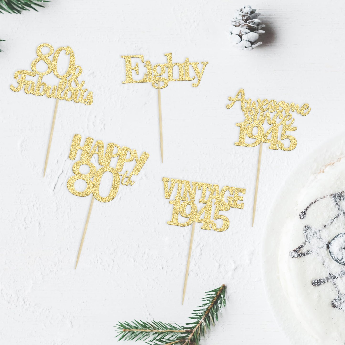 Gyufise 30Pcs Gold Glitter 80Th Birthday Cupcake Toppers Vintage 1943 Awesome Since 1943 Hello 80 Cake Topper Seventy 80 & Fabul
