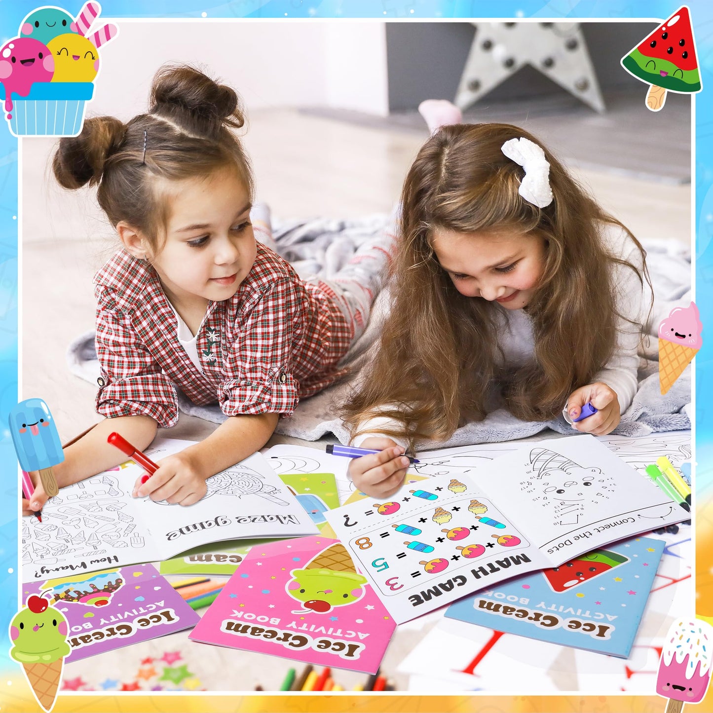 X1Zuue Ice Cream Activity Books For Kids 24Pcs Summer Ice Cream Mini Games Coloring Book Set Bulk Mazes Word Search Word Scrambl