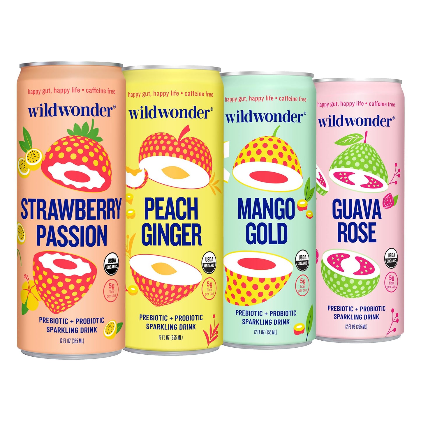 Wildwonder Sparkling Probiotic Drink, Classic Variety Pack, 12 Fl Oz (Pack of 12), Organic, Vegan, Low Sugar