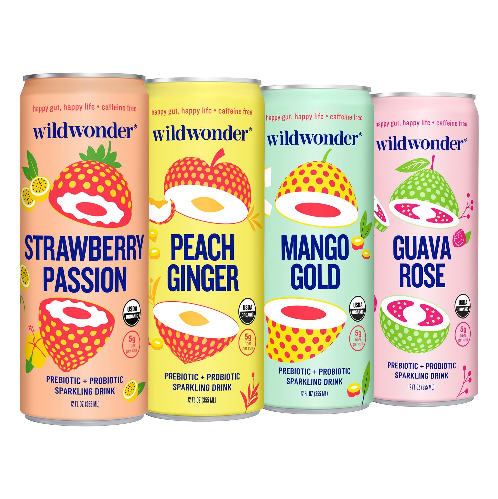 Wildwonder Sparkling Probiotic Drink, Classic Variety Pack, 12 Fl Oz (Pack of 12), Organic, Vegan, Low Sugar