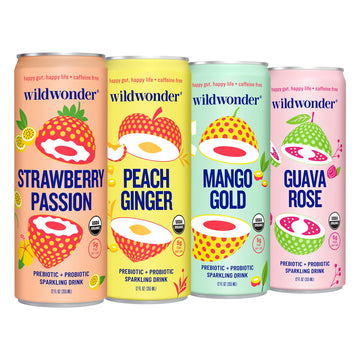 Wildwonder Sparkling Probiotic Drink, Classic Variety Pack, 12 Fl Oz (Pack of 12), Organic, Vegan, Low Sugar