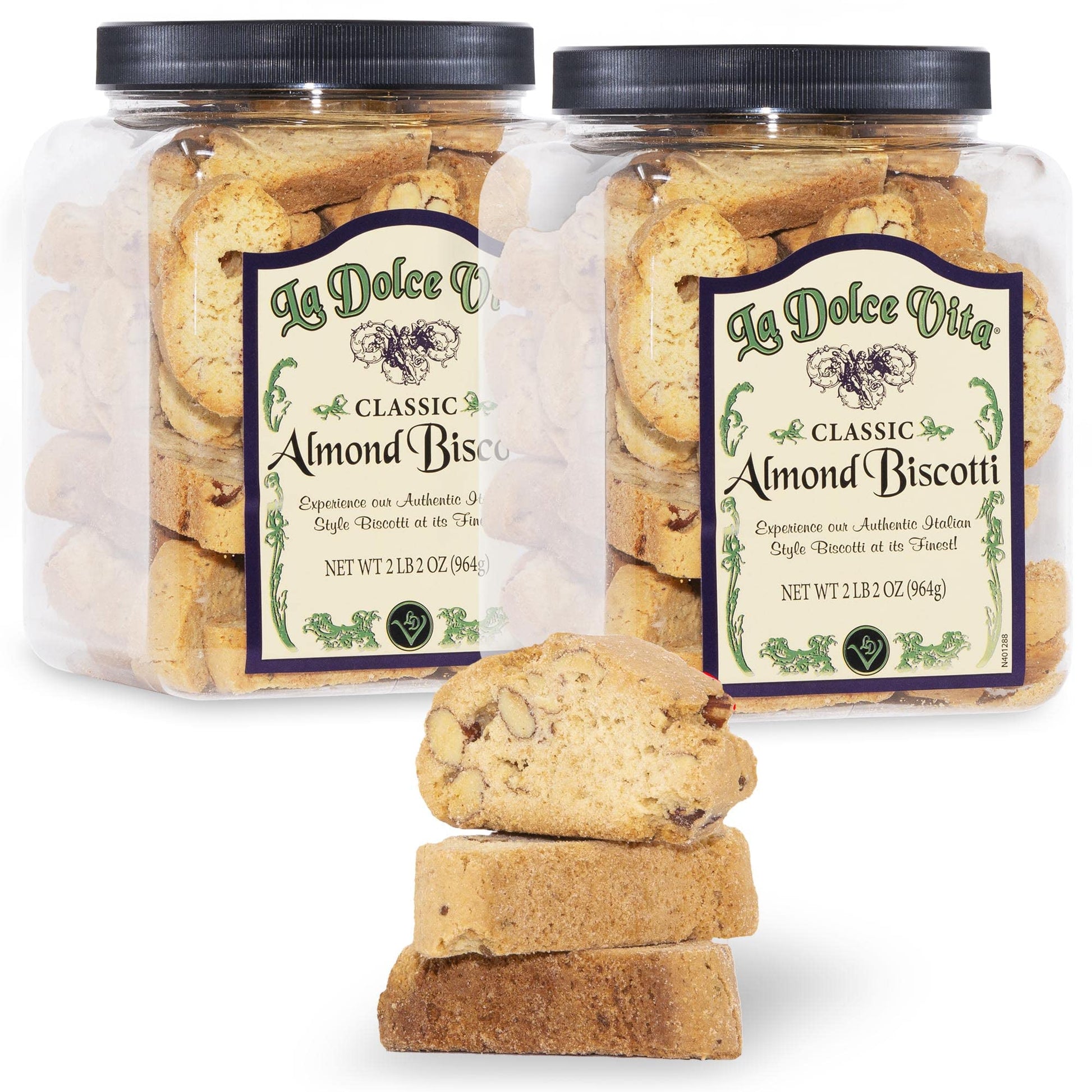 Nonni'S La Dolce Vita Almond Biscotti - 2 Tubs - 34Oz Of Biscotti Italian Cookies - Italian Biscotti Cookies - Biscotti Jar - Bi