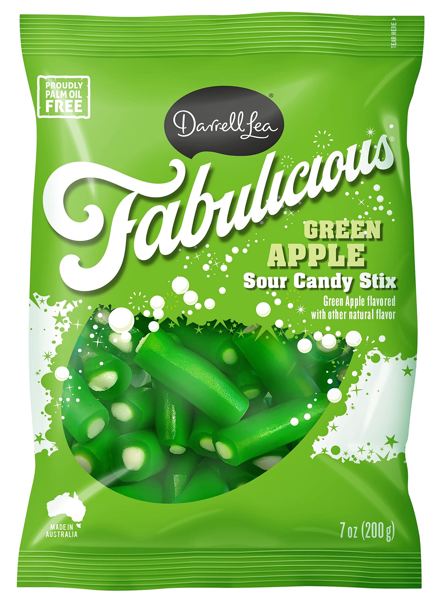 Darrell Lea Fabulicious Green Apple Sour Candy Stix, 7 Ounce (Pack Of 1) | Soft And Tangy, No Artificial Flavors, Palm Oil Free,