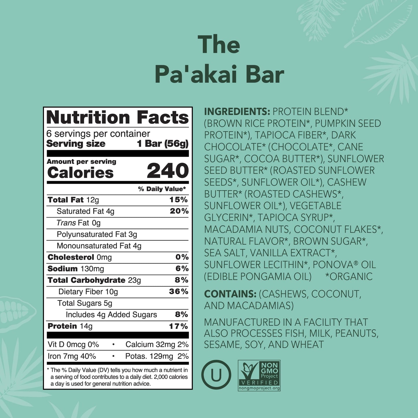 ALOHA Organic Plant Based Protein Bars - The Paakai Bar, Special Edition, Vegan, Low Sugar, Gluten Free, 6 Count, 1.98oz