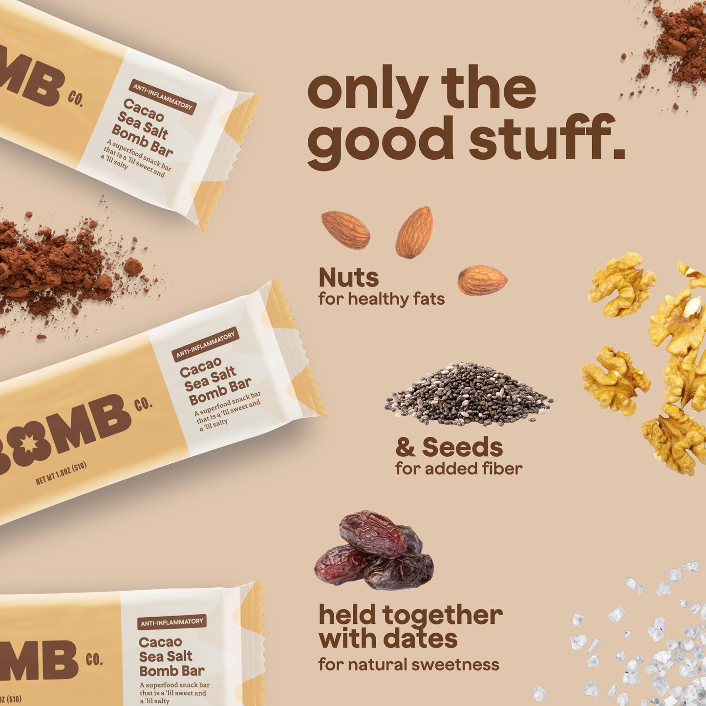 Blender  s Cacao Sea Salt Blender   Bar, Superfood Snack, 9 Count
