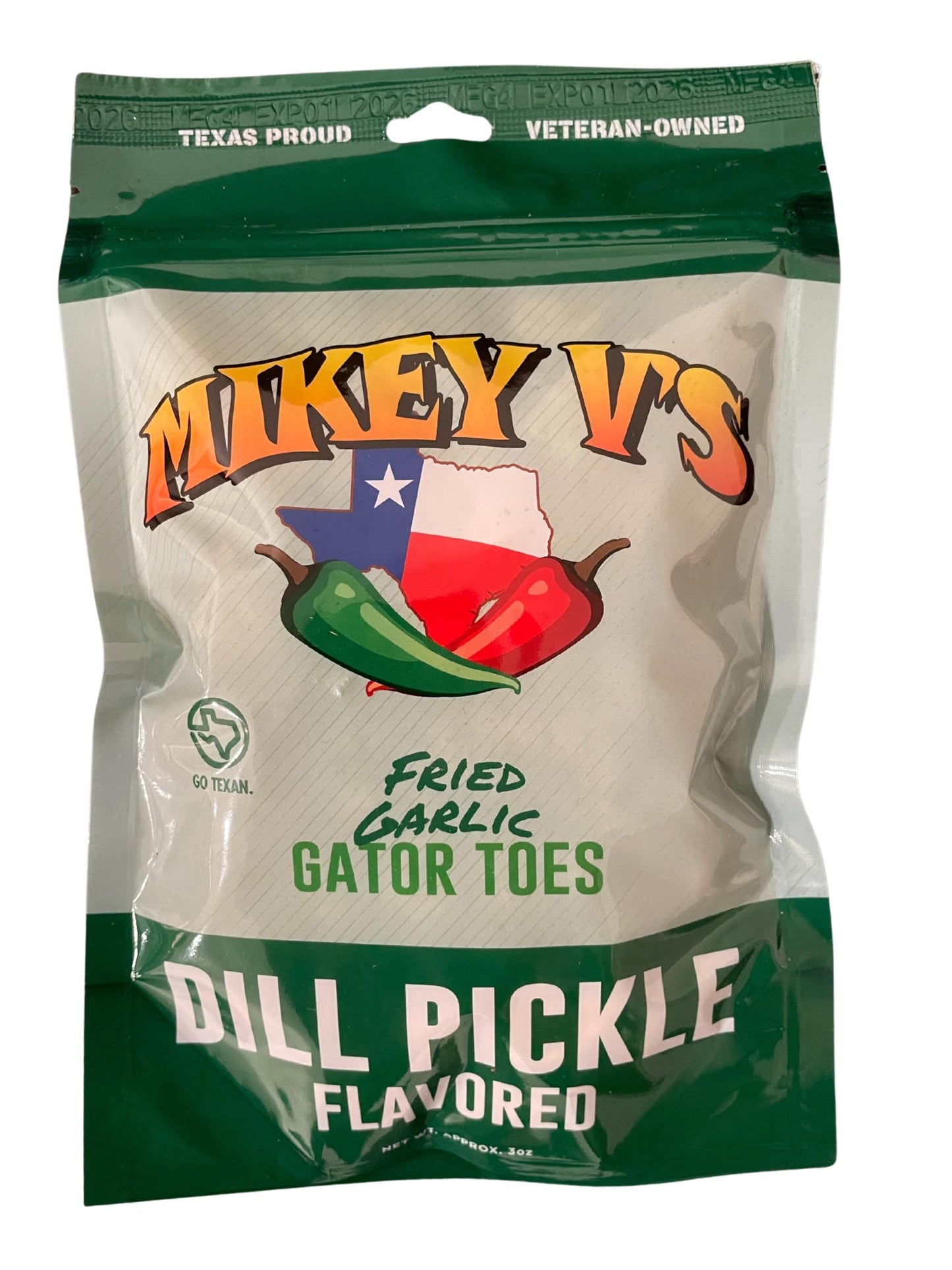 Mikey V's Dill Pickle ''Gator Toes'', Deep Fried Garlic Snacks, 3.9oz.