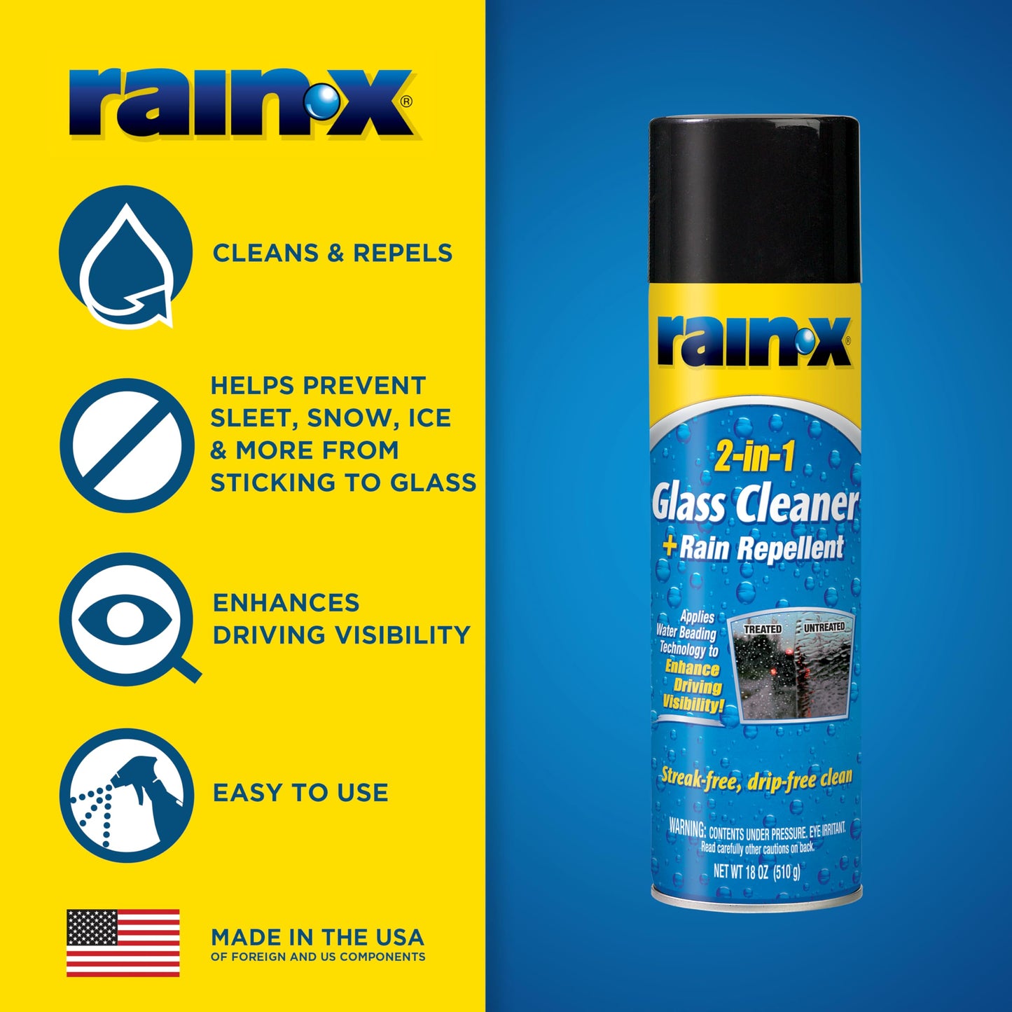 Rain-X 5080233 2-In-1 Glass Cleaner Plus Rain Repellent, 18 Ounce , Blue