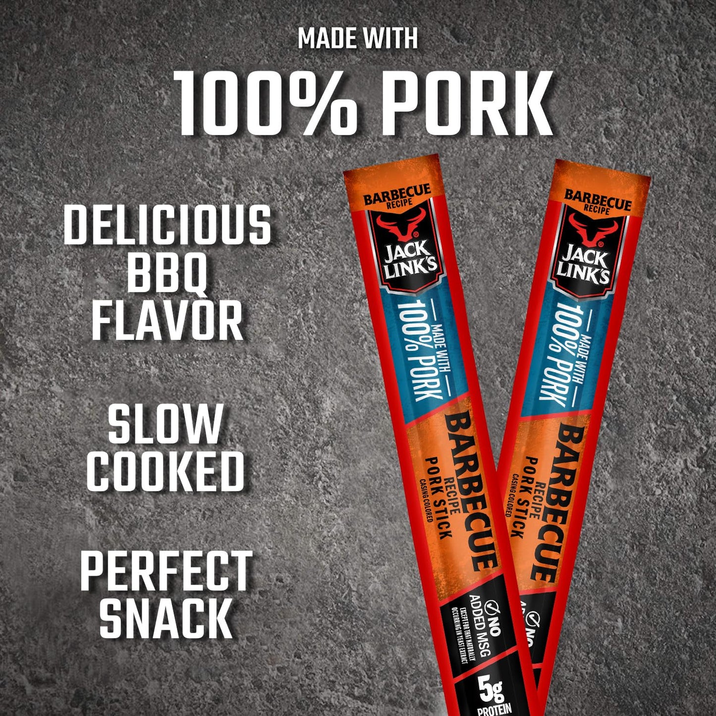 Jack Links Meat Sticks, Barbecue Pork Recipe, 5g Protein, 20 Count, Keto & Paleo Friendly, Individually Wrapped