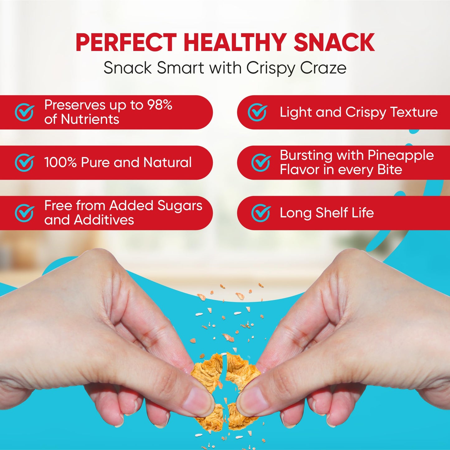 Crispy Craze Freeze Dried Pineapple (24 Snack Sized Bags, 0.52 Oz Each), Pineapple Fruit Crisps, Non Gmo, Healthy Snack, No Adde