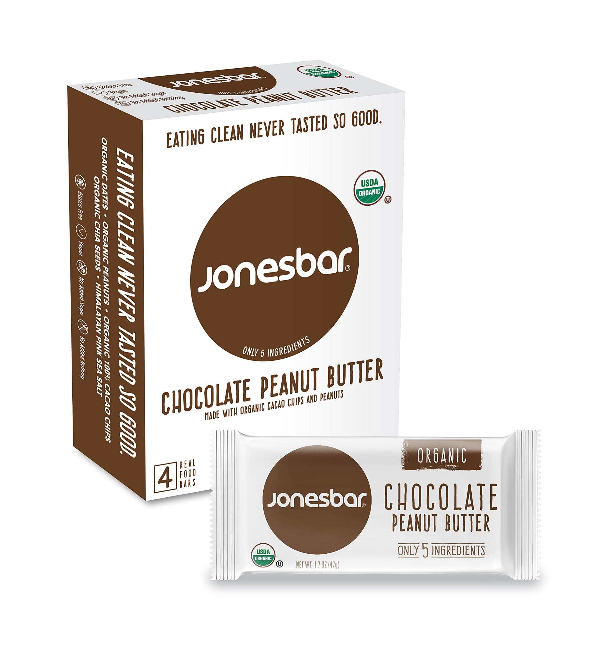 Jonesbar (Chocolate Peanut Butter, 4 Count (Pack Of 1)), Usda Organic Fruit & Nut Bar, Non-Gmo, Kosher, Vegan, Gluten Free, Simp