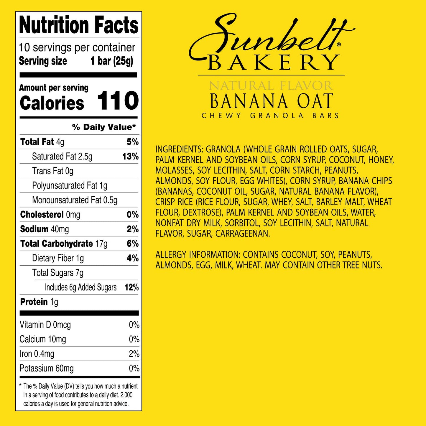 Sunbelt Bakery Banana Oat Chewy Granola Bars, 120-0.9 OZ Bars (12 Boxes)