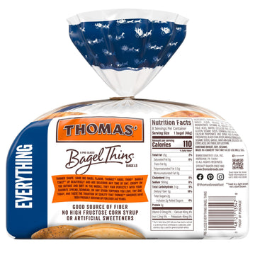 Thomas Everything Bagel Thins Bagels, 8 Pre-Sliced Bagels, 13 Oz