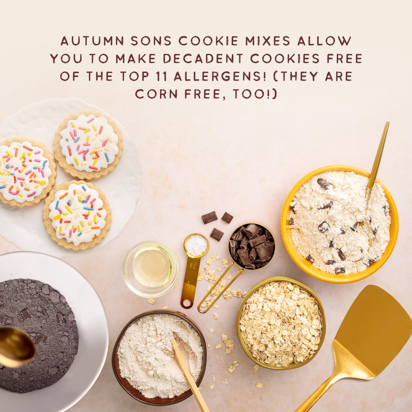 Autumn Sons Baking Co. Gluten Free Cookie Mix Variety Pack. Sugar Cookie, Chocolate Chunk, Double Chocolate Chunk & Oatmeal Cinn
