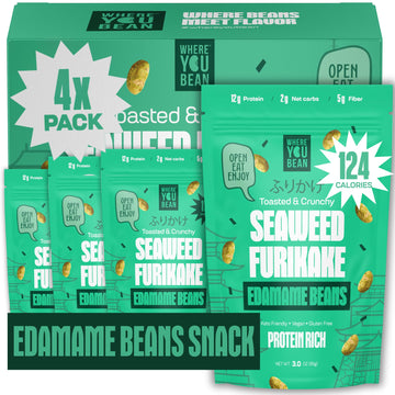 Where You Bean Edamame Beans Snack (Seaweed Furikake) - Crunchy and Dry Roasted Edamame Beans - High Protein Snacks, Keto and Ve