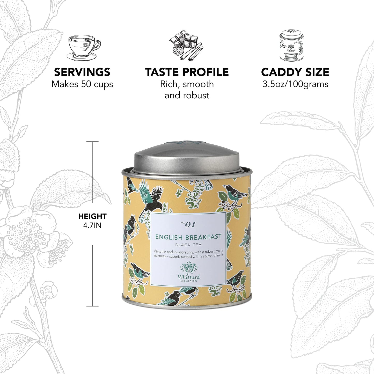 Whittard Of Chelsea- Tea Discoveries English Breakfast Caddy - Black Loose Leaf Tea, Vegetarian, Vegan Friendly, Resealable Tea