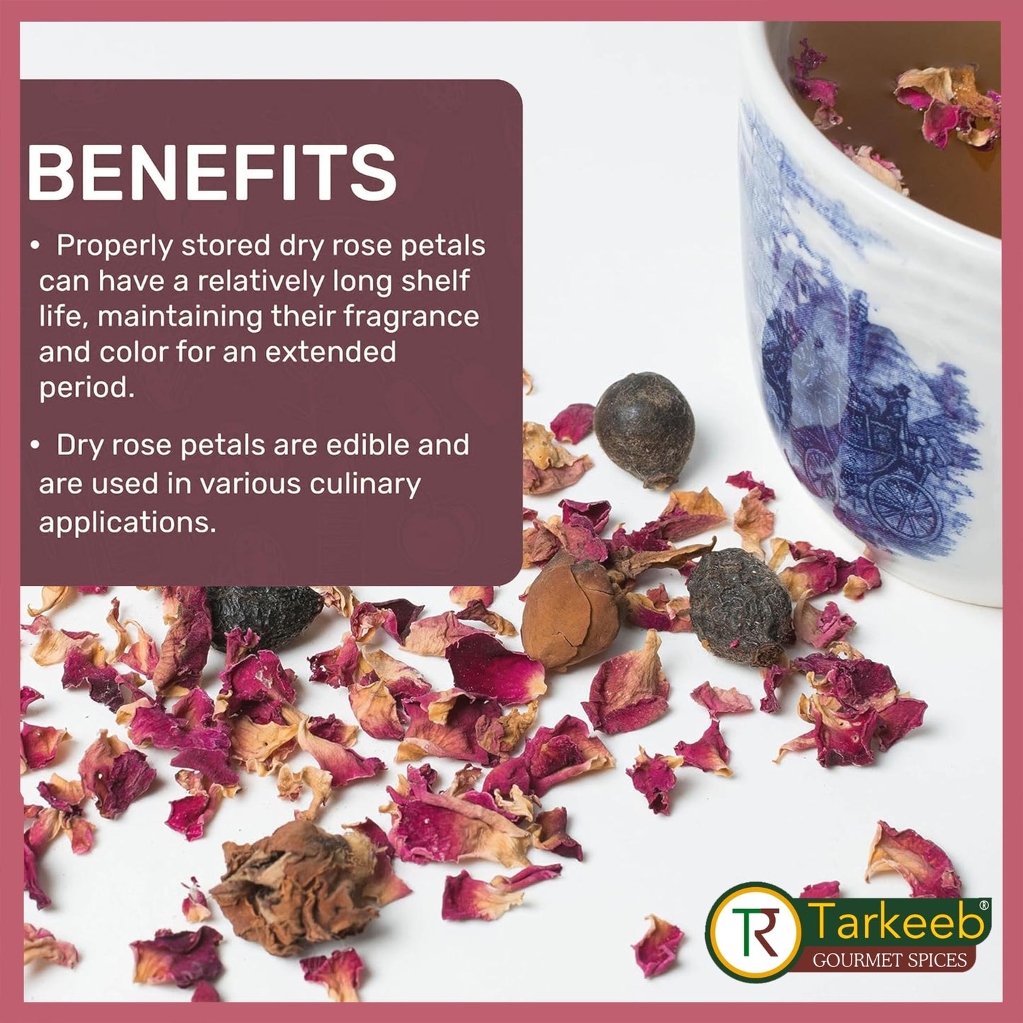 Tarkeeb Dried Rose Petals ~ All Natural | Edible Rose Petals | Dried Flower Petals For Herbal Tea, Decoration, Rose Sprinkles, T