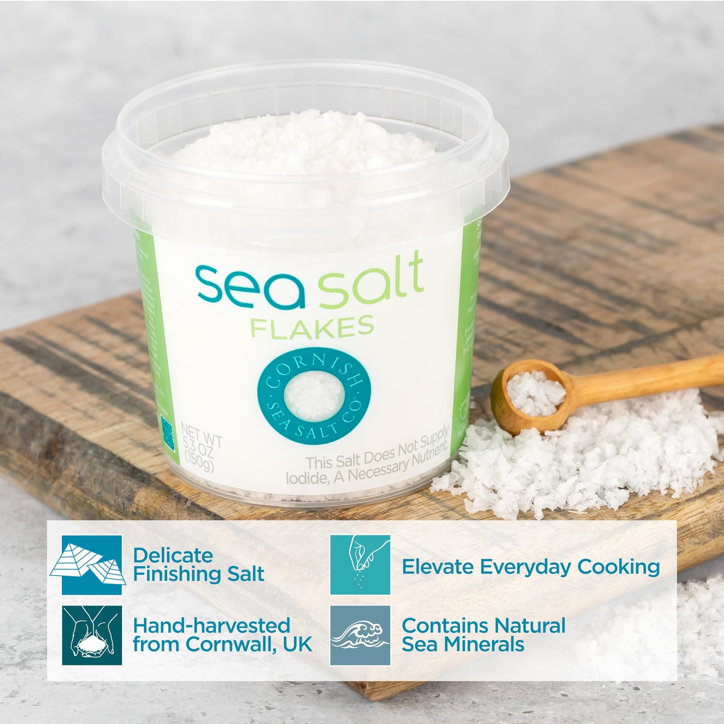 Cornish Sea Salt Mineral Flakes | Cooking & Hydration | Hand-Harvested In Celtic Waters | 5.3 Oz Resealable Tub (Pack Of 2)