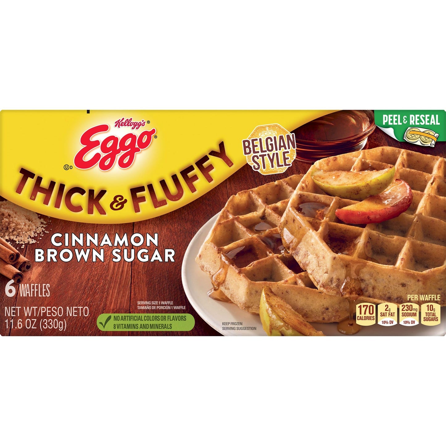 Eggo Thick And Fluffy Cinnamon Brown Sugar Waffles, Belgian Style, 11.6 Oz 6 Count (Frozen)