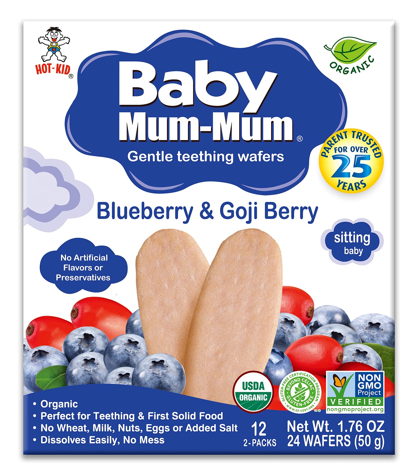 Hot-Kid Baby Mum-Mum Rice Rusks, Organic Blueberry & Goji, 24 Pieces (Pack Of 6)