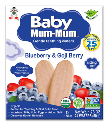 Hot-Kid Baby Mum-Mum Rice Rusks, Organic Blueberry & Goji, 24 Pieces (Pack Of 6)