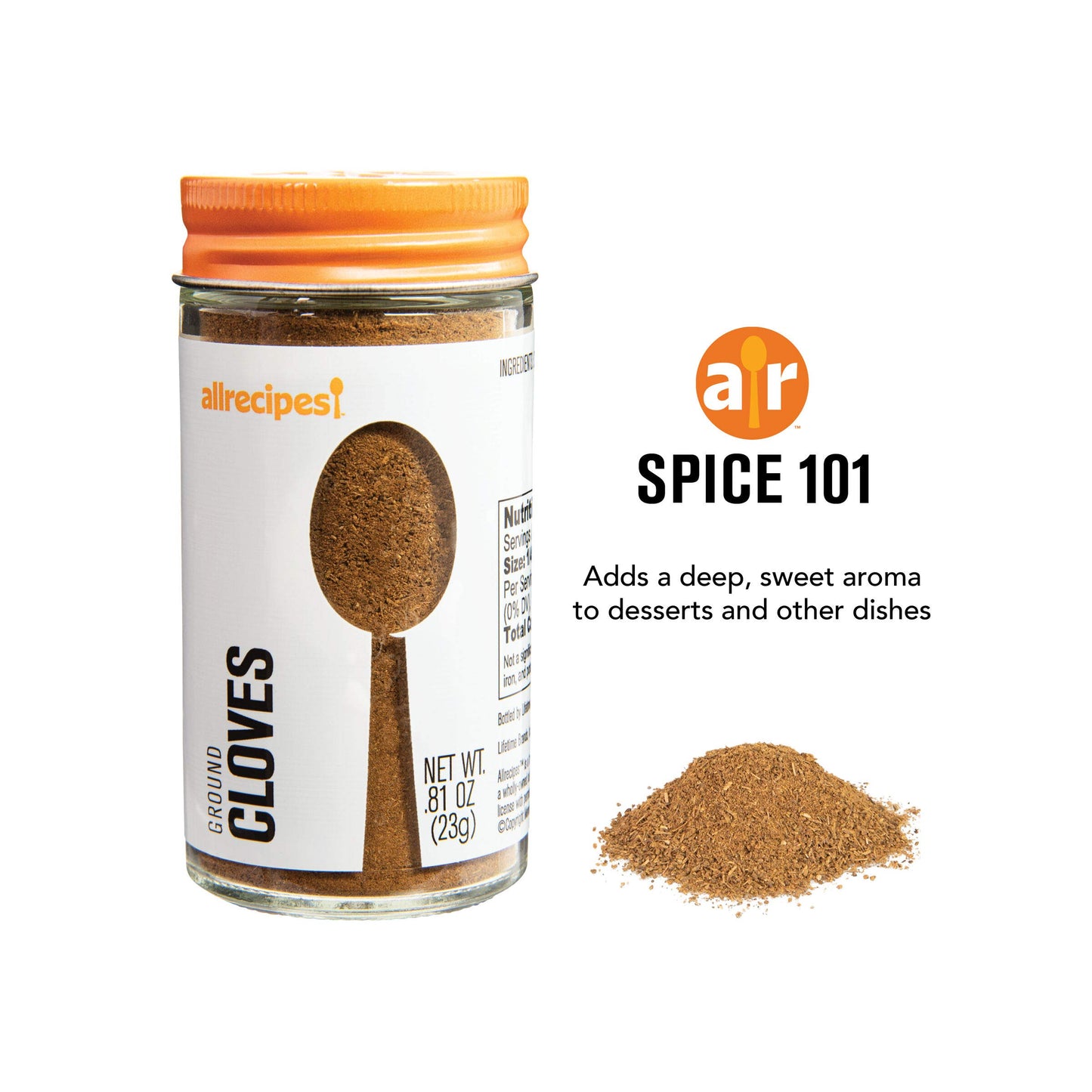 Allrecipes Sweet Spices Set of 3 in Glass Jars with Sifter Caps, 3-ounce, Clear