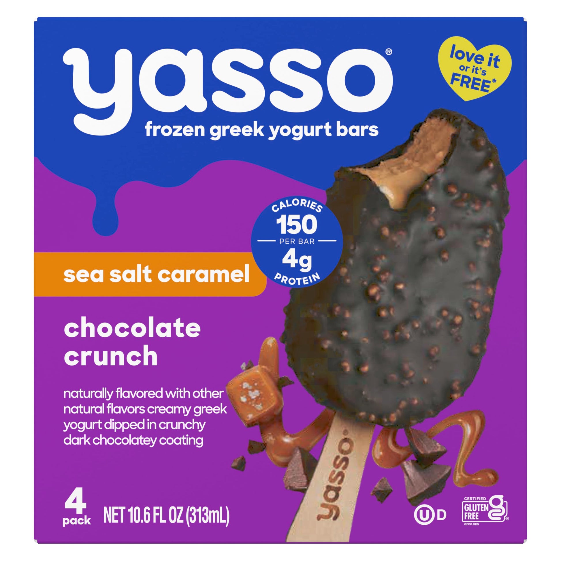 Yasso Frozen Greek Yogurt Bars Sea Salt Caramel Chocolate Crunch Bars 4 Count for a ridiculously creamy frozen snack made with t