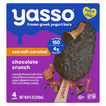 Yasso Frozen Greek Yogurt Bars Sea Salt Caramel Chocolate Crunch Bars 4 Count for a ridiculously creamy frozen snack made with t