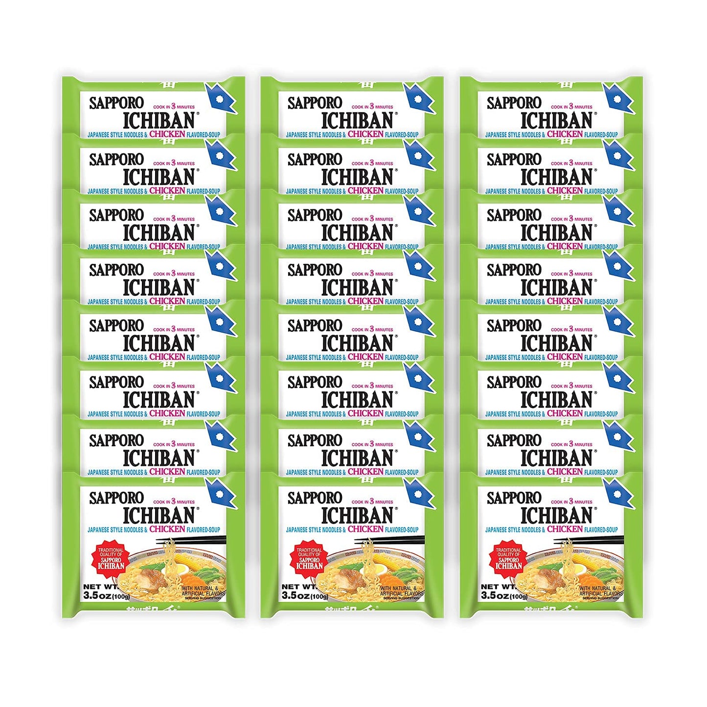 [Sapporo Ichiban] Ramen Noodles, Chicken Flavor, No. 1 Tasting Japanese Instant Noodles (3.5 Oz./ 99.2 G) | 24 Pack