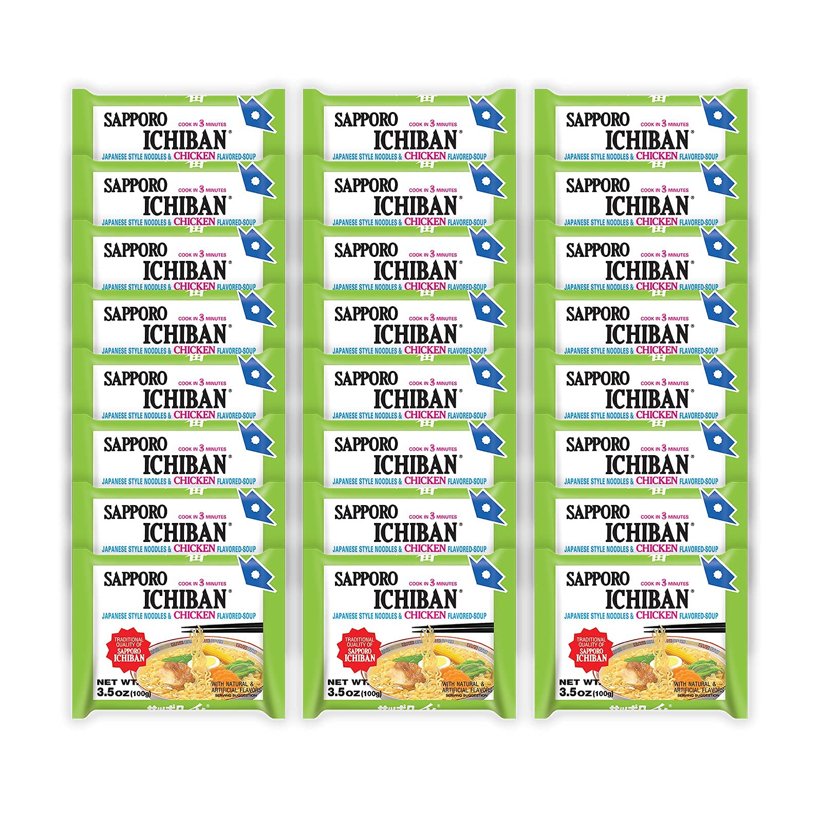 [Sapporo Ichiban] Ramen Noodles, Chicken Flavor, No. 1 Tasting Japanese Instant Noodles (3.5 Oz./ 99.2 G) | 24 Pack