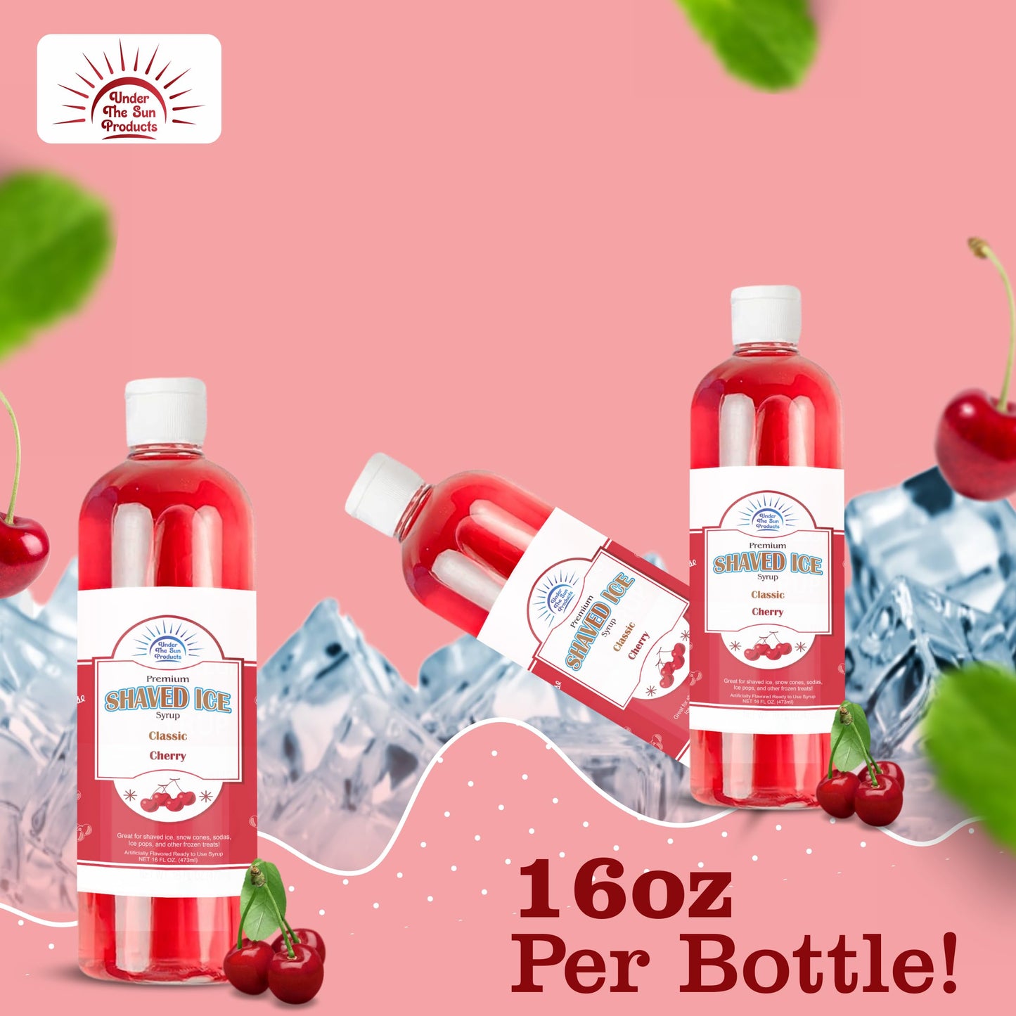 Under The Sun Products- 16Oz Bottle Of Snow Cone Syrup (16 Fl Oz (Pack Of 1), Cherry)