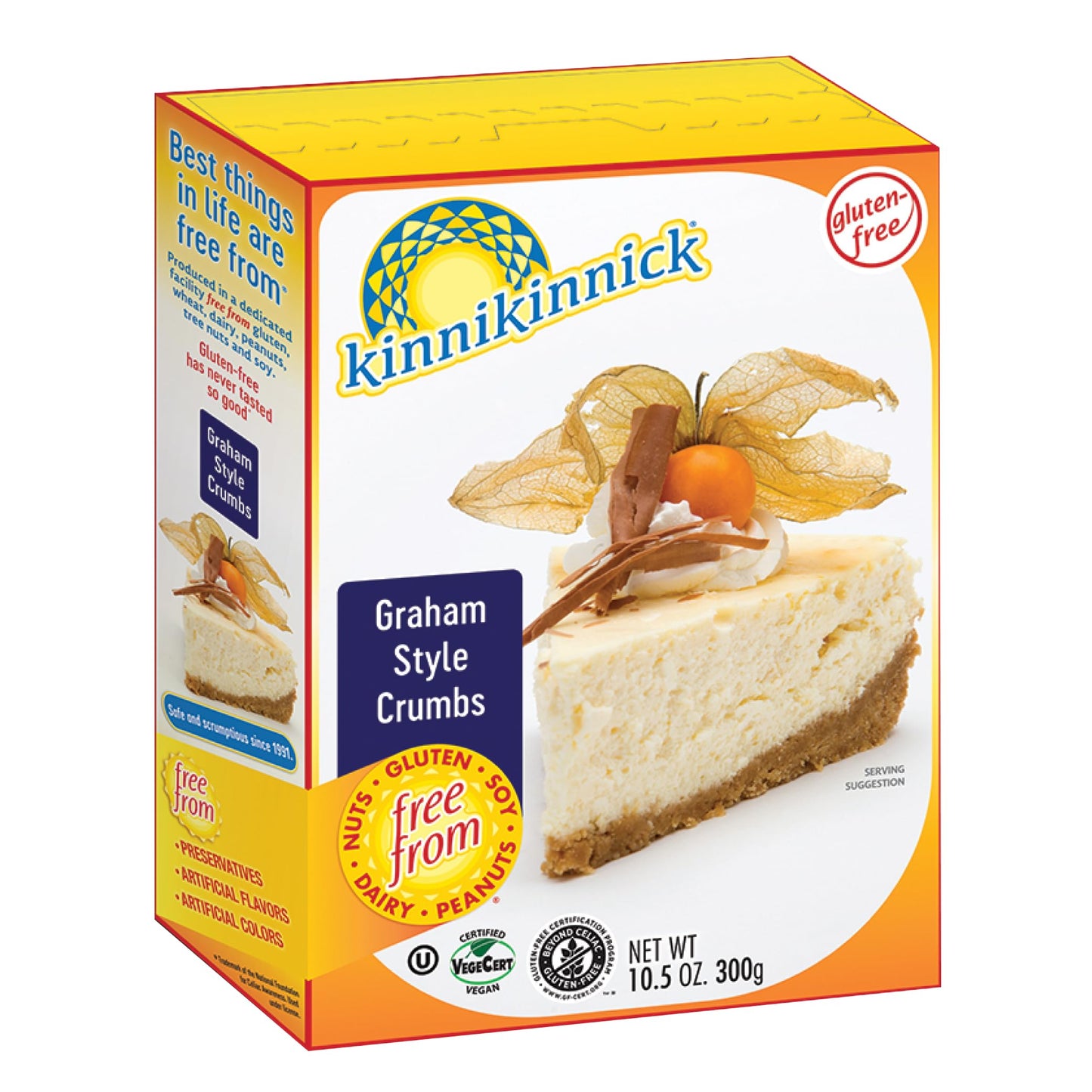 Kinnikinnick - Graham Style Crumbs - Gluten Free, Allergy Friendly Vegan Graham Cracker Crumbs - 10.5 oz. Box
