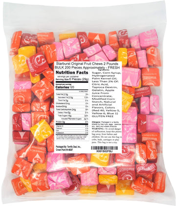 Starburst Original Fruit Chews Sugar Candy, 2.0 Pounds Bulk 200 Pieces Approximately