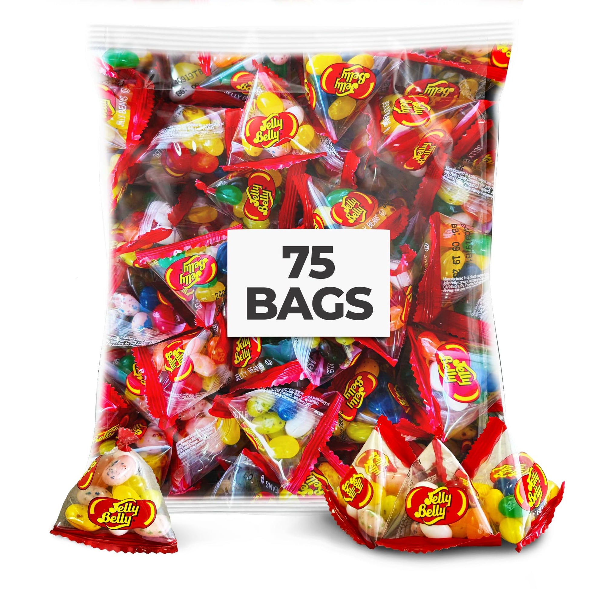 Jelly Belly Individual Pyramid Packs | 75 PACK | Mini Bags of assorted Jelly Beans | 75 bags of 0.28oz | Assorted Flavors | Pyra