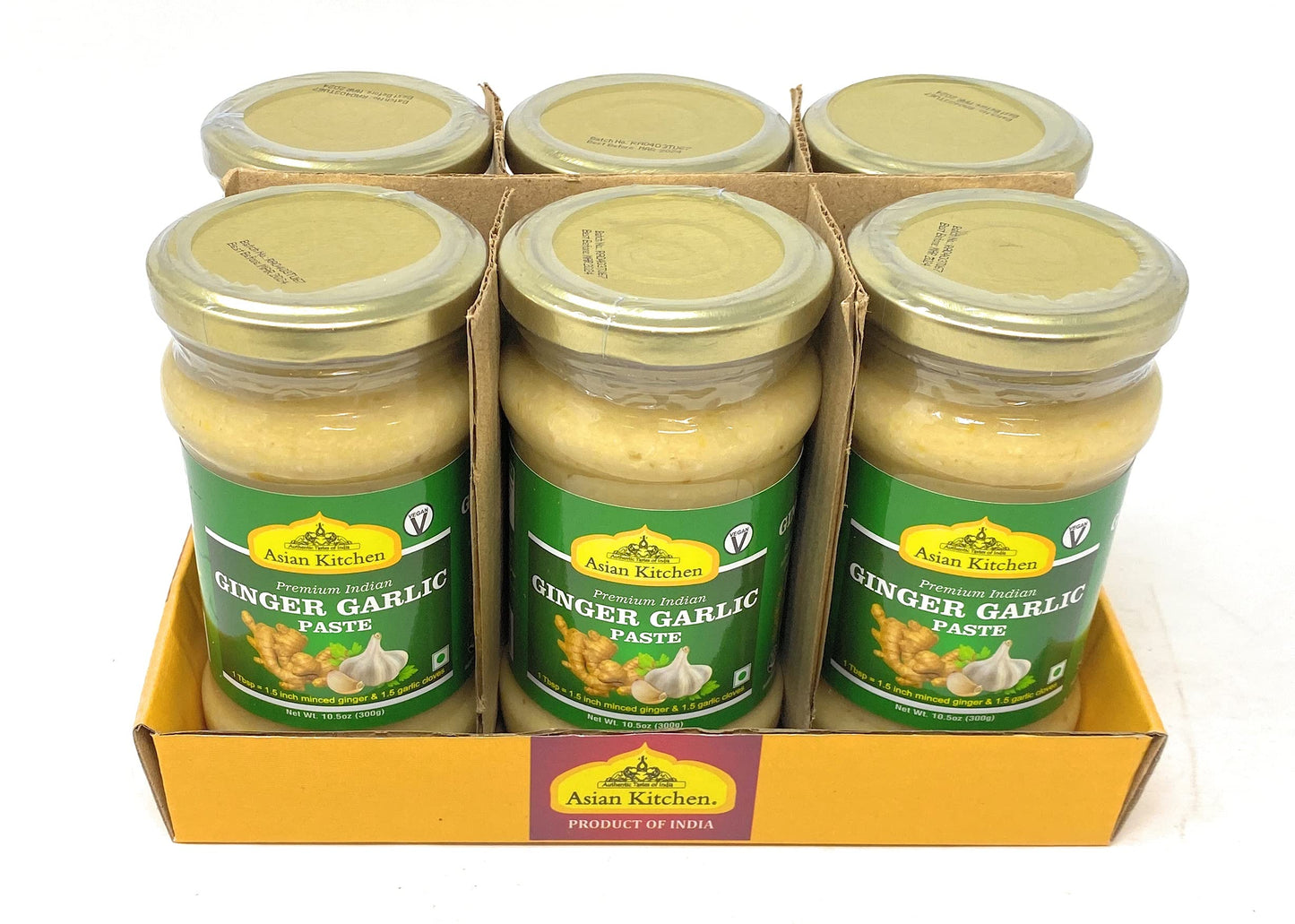 Asian Kitchen Ginger Garlic Cooking Paste 10.58Oz (300G) Glass Jar, Pack Of 5+1 Free ~ Vegan | Gluten Free | Non-Gmo | No Colors | Indian Origin
