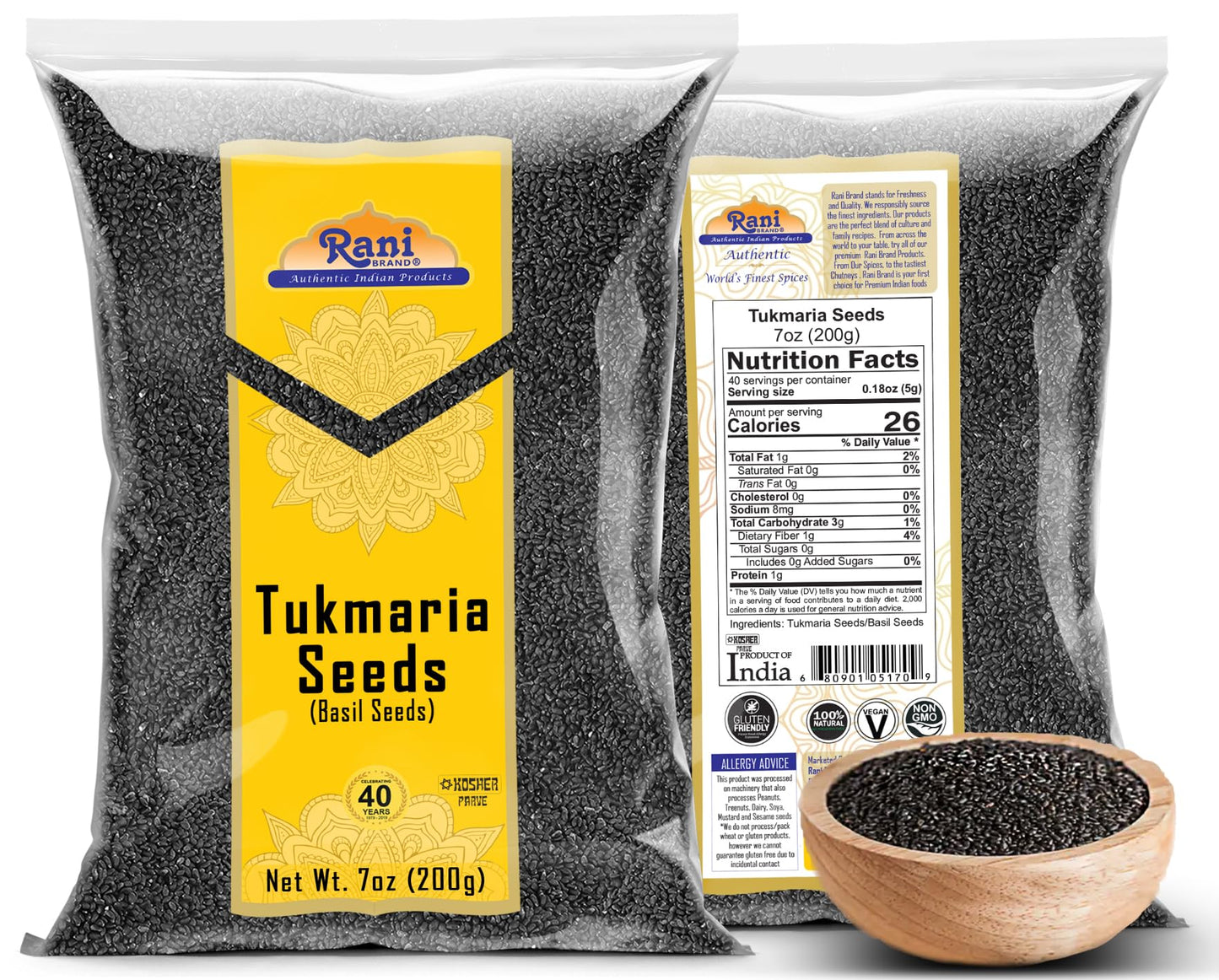 Rani Tukmaria (Holy Basil Seeds) 7Oz (200G) Used For Falooda / Sabja Dessert, Spice & Ayurveda Herbal ~ All Natural | Gluten Friendly | Non-Gmo | Vegan | Indian Origin