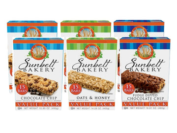 Sunbelt Bakery Value Pack Variety, 2 Boxes Each Of Oats & Honey, Fudge Dipped Chocolate Chip, and Chocolate Chip, 90 Piece Assor
