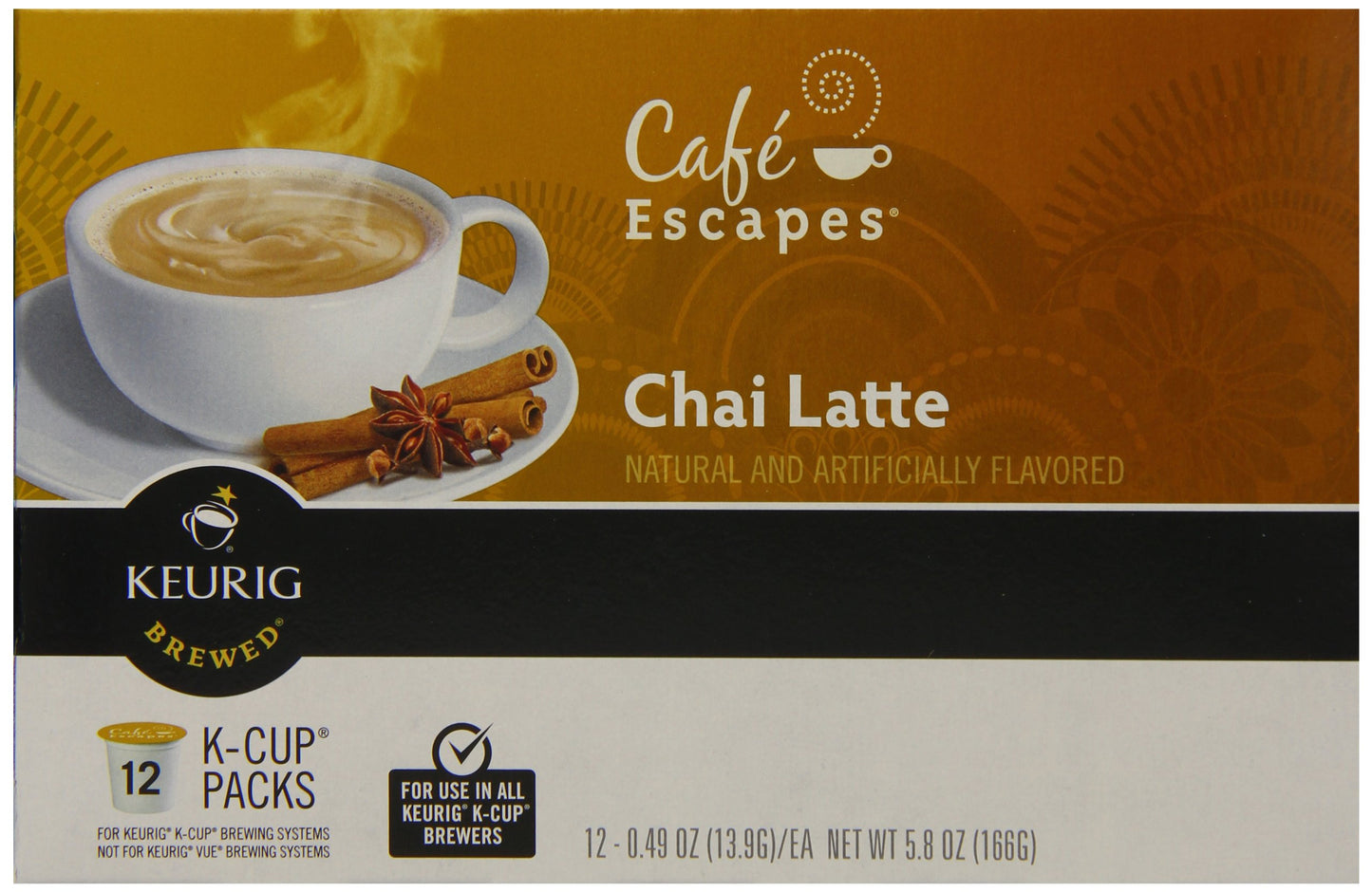 Café Escapes Chai Latte K-Cup Portion Pack for Keurig malt-inspired, 12 Count (Pack of 3)