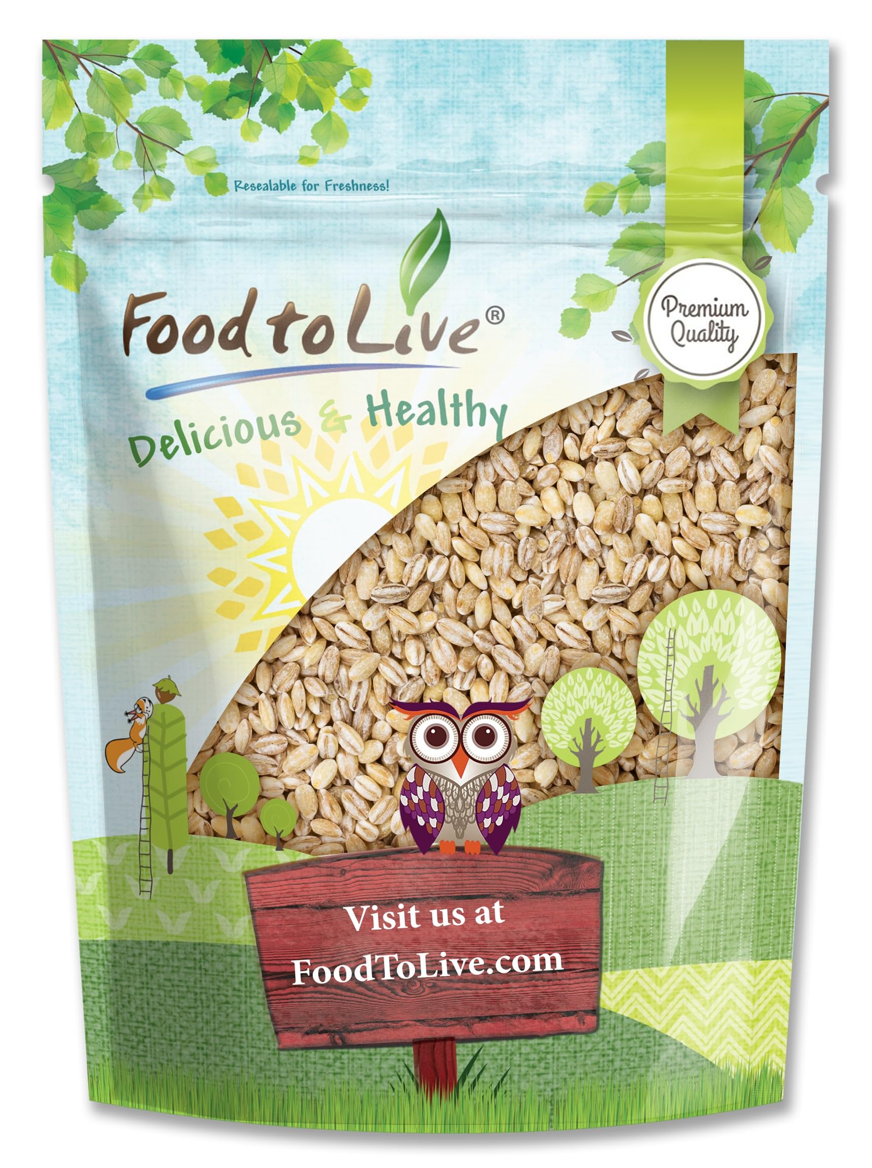 Food to Live - Pearl Barley, 2 Pounds Processed Hulled Barley, Cereal Grain, Kosher, Vegan, Bulk. Cooks Faster than Hulled Barle