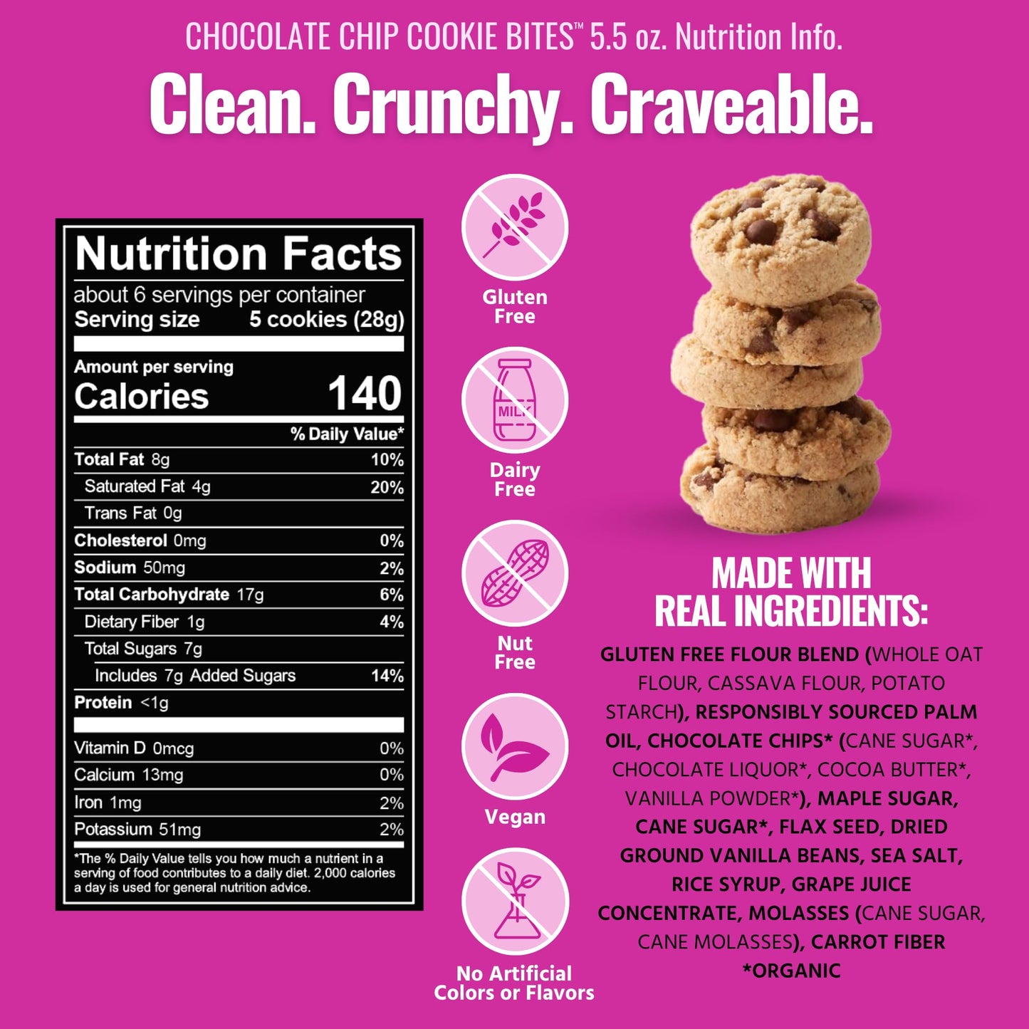 Every Body Eat Crunchy Cookie Bites, Gluten & Dairy Free, Vegan, School Lunch Snacks, (5.5 Ounce (Pack Of 6), Chocolate Chip)