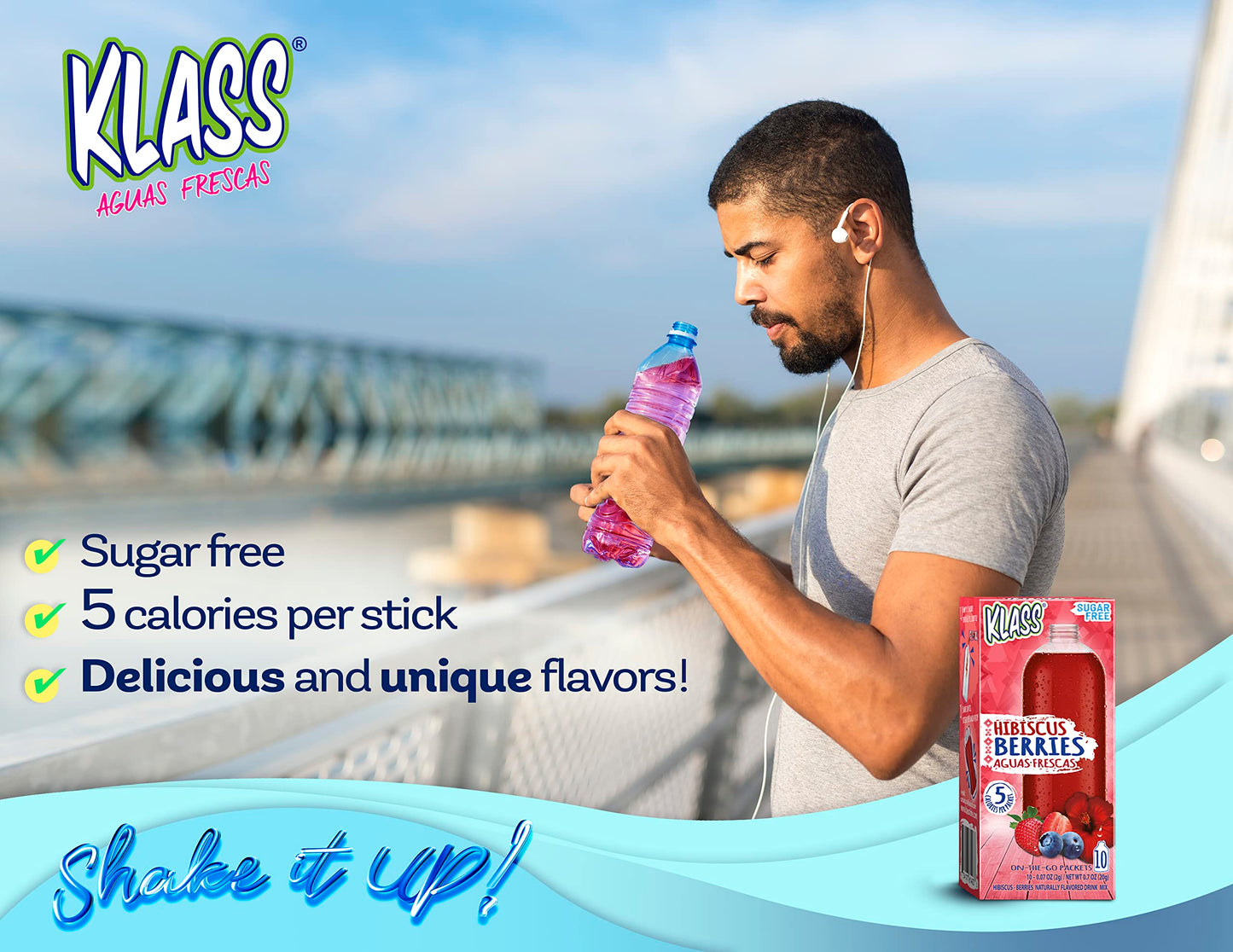 Klass Aguas Frescas, Hibiscus-Berries Sugar Free Drink Mix, 10 On-The-Go Sticks (Pack Of 4, 40 Count)