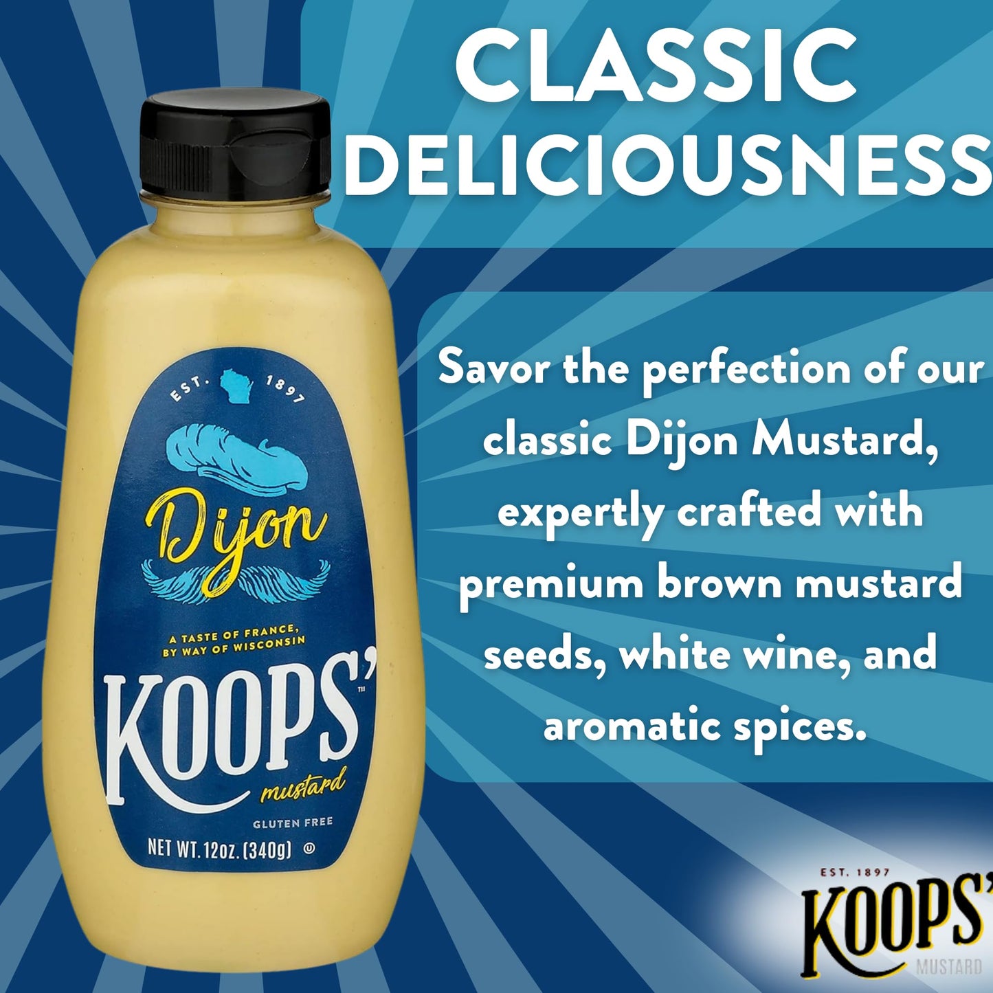 Koops Dijon Mustard - French Mustard, Gluten-Free, Kosher, Non-GMO, Made in the USA, From Quality Mustard Seeds, Rich and Delic