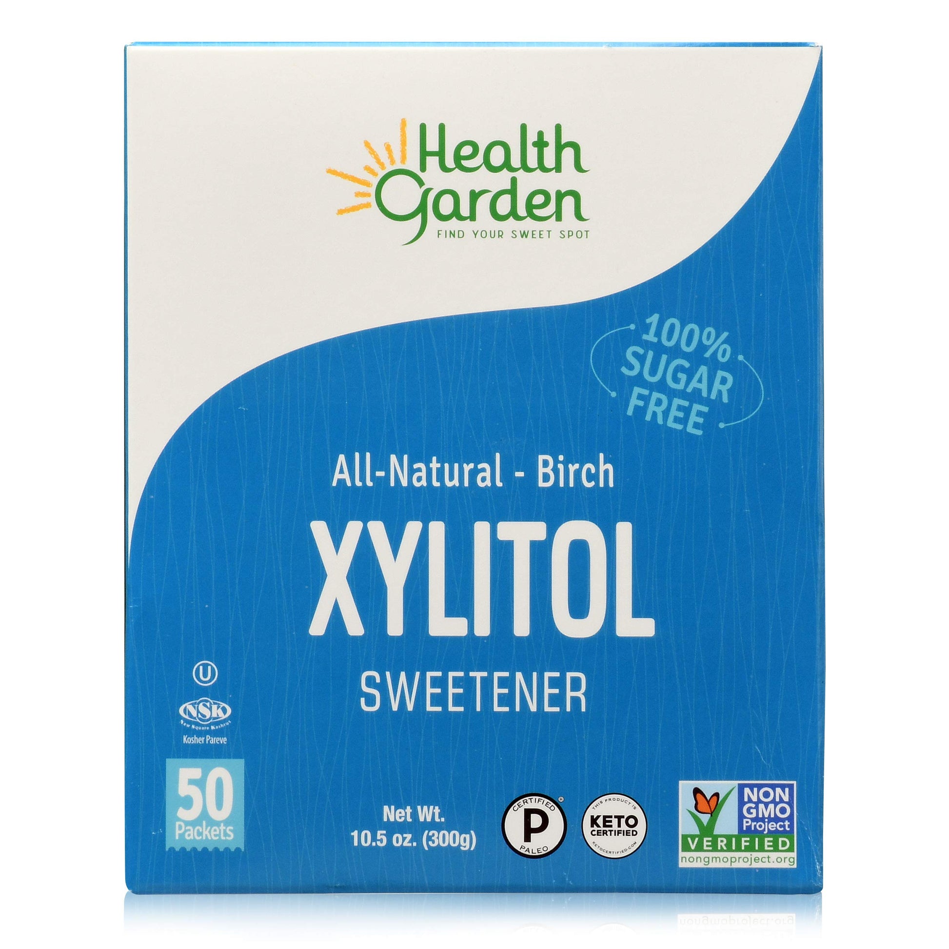 Health Garden Birch Xylitol Sweetener - 50 Packets - Pure Birch Xylitol - Non GMO, Kosher, and Made in the U.S.A. - Ideal Powdered Sugar Substitute - Non-GMO Sugar Alternative