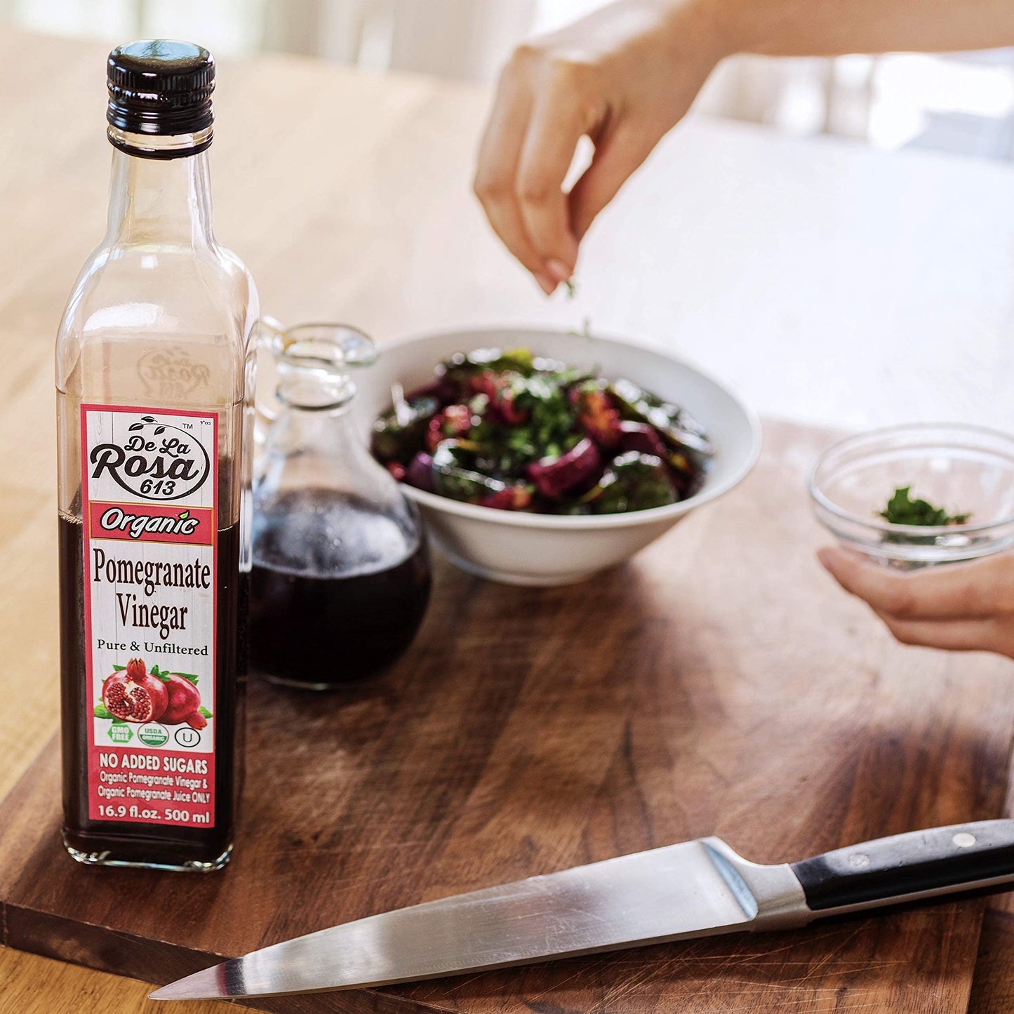 De La Rosa Organic Pomegranate Vinegar, Pure & Unfiltered, Vegan, Gluten Free & Kosher, Great For Salad Dressing, Marinades, 100% Pure Pomegranate Vinegar 16.9 Oz (Pack Of 1)