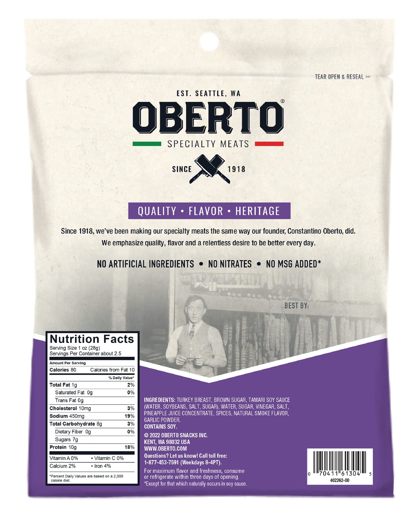 Oberto Teriyaki Turkey Jerky, 2.7 Ounce (Pack of 8) - High-Protein Snack, Gluten-Free, Healthy Meat Treat