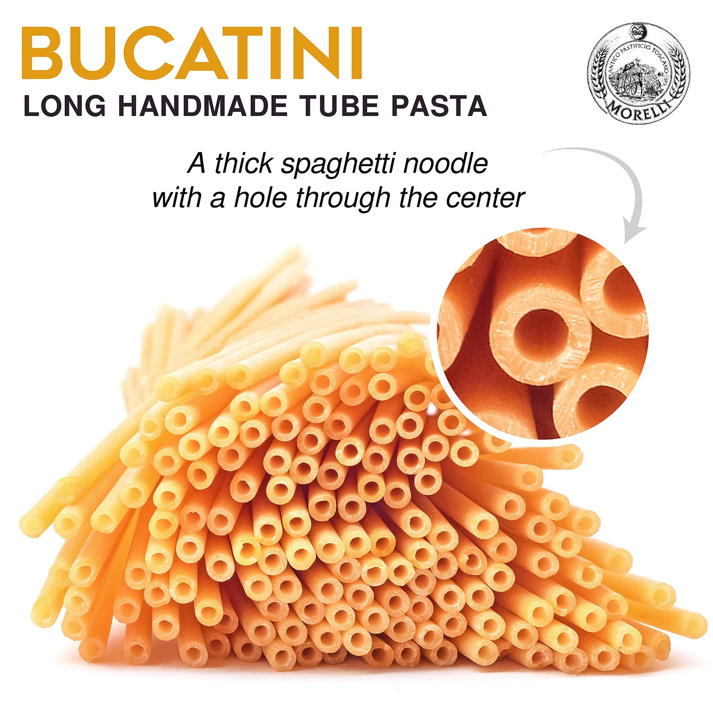 Morelli Bucatini Pasta Noodles - Premium Organic Italian Pasta From Italy - Handcrafted, Family Owned Gourmet Pasta Brand - Duru