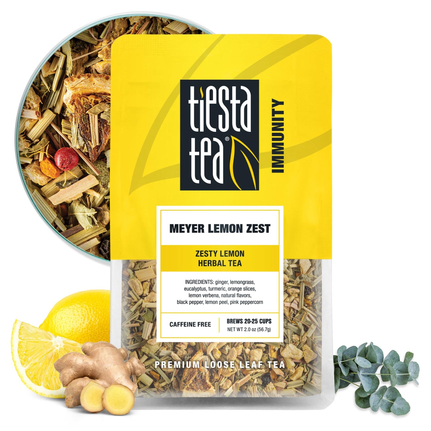 Tiesta Tea Meyer Lemon Zest Loose Leaf Herbal Tea - Caffeine-Free, Makes Hot or Iced, 2oz Resealable Pouch, Up to 25 Cups