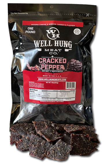 Well Hung Meats Cracked Pepper Beef Jerky One Pound Resealable Craft Jerky Bag (16oz)