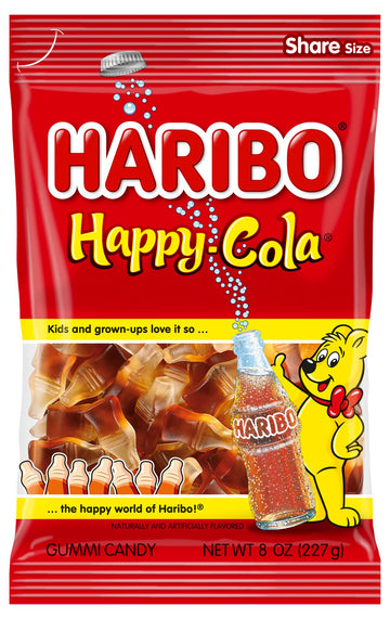 HARIBO Gummi Candy, Happy-Cola Gummy Candy Soda Bottles, 8 Ounce Value Bag, Delicious Soft & Chewy Sweet Snacks, Classic Cola Fl