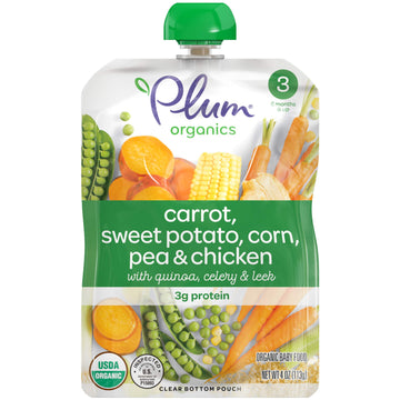 Plum Organics Baby Food Pouch | Stage 3 | Carrot, Chickpea, Pea, Beef & Tomato | 4 Ounce | 6 Pack | Organic Food Squeeze For Babies, Kids, Toddlers