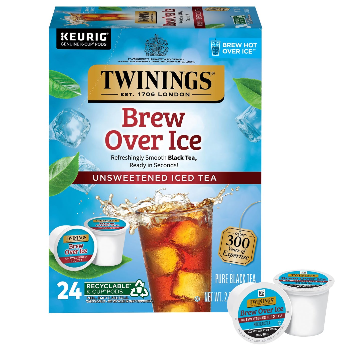 Twinings Iced Tea Unsweetened Black Tea K-Cup Pods For Keurig, Caffeinated, Refreshing, Smooth, Black Tea, 24 Count (Pack Of 1)